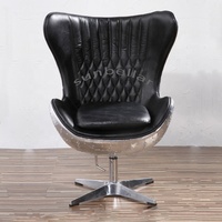 Chaise en forme de boule d'aviation de style vintage, siège en cuir fait à la main, design chic, pivotant en Aluminium marron, chaise arne jacobsen