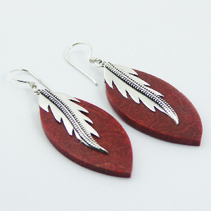 Pendientes Colgantes de Plata de Ley Alto Pulido <span class=keywords><strong>Marquesas</strong></span> Coral Rojo - Product Image 2