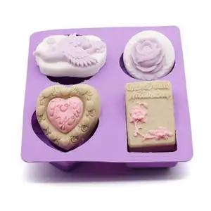 비 스틱 4 캐비티 다른 모양 천사 아기 사랑 장미 꽃 실리콘 비누 금형 케이크 비누 젤리 금형