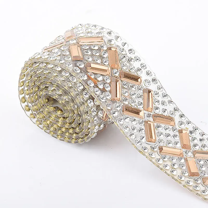 LOCACRYSTAL marca de diamantes de imitación de cristal cadena de hierro en el diamante de imitación Trim vestido de decoración