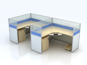 현대 2 인 컴퓨터 워크 스테이션 L 모양의 책상 작업 금속 다리 캐비닛과 맞춤형 파티션 사무실 책상 - Product Image 5