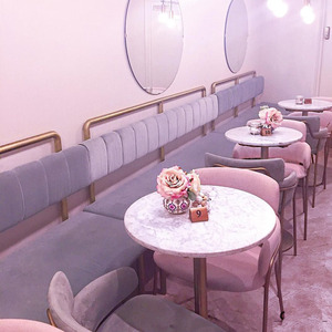 Silla de Brazos Rosa Simple con Estructura de Hierro, Mesa de Centro con Cojín y Combinación de Silla y Mesa de Comedor - Product Image 6