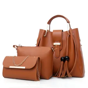 New model fashion plain grain Pu leather 3pcs purses and handbags for women