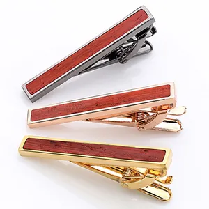 OB Men's Jewelry Wholesale Price Handmade Wooden Tie Clip For Mens Copper Metal Clip On Tie Of Shirt