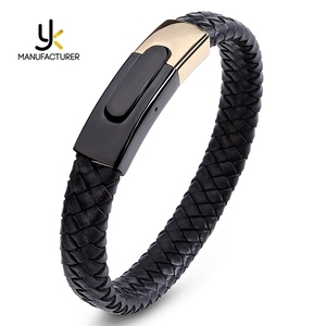 Bracelet tissé en cuir de bouton d'aimant de canard mandarin d'or noir de placage de PVD d'acier inoxydable de mode pour l'<span class=keywords><strong>homme</strong></span> - Product Image 2