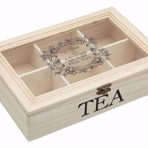 Wooden Tea Chest Box with 6 Compartments