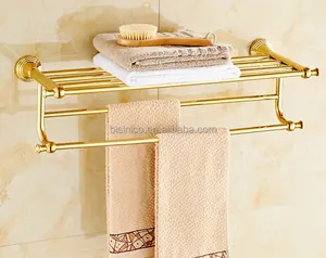 Warna emas Perunggu Kamar Mandi Rak Handuk, mandi Tiga-Tiang Handuk Pemegang Rak Handuk