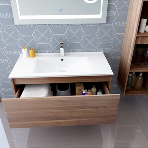 Mobile <span class=keywords><strong>Bagno</strong></span> Sospeso Antico Senza Vernice, Set Mobiletto Sottolavabo da Parete con Lavabo Integrato - Product Image 4