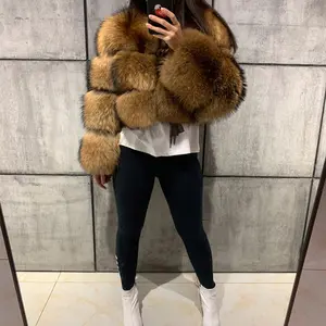 Plus Ukuran Mantel Musim Dingin Hangat Wanita Alami Raccoon Bulu Mantel Real Fox Fur Jaket untuk Wanita