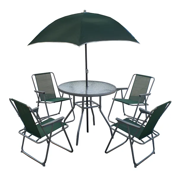 Patio Garden Portable Folding Table Chair Set Round Glass Dinner Table With Umbrella Hole Bistro Set
