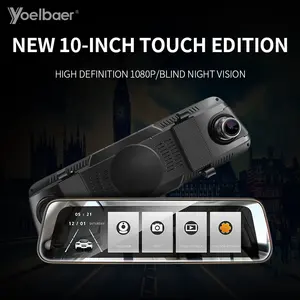Yoelbaer 10 بوصة شاشة تعمل باللمس جهاز تسجيل فيديو رقمي للسيارات مرآة الرؤية الخلفية داش كاميرا كامل HD سيارة كاميرا 1080P العودة عدسة كاميرا مزدوجة مسجل فيديو