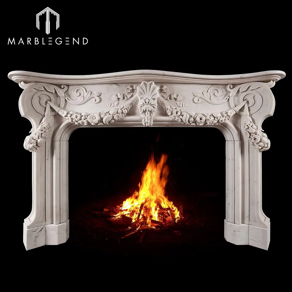 Factory price marble fireplace custom Italian Baroque style carved classic marble fireplace surround