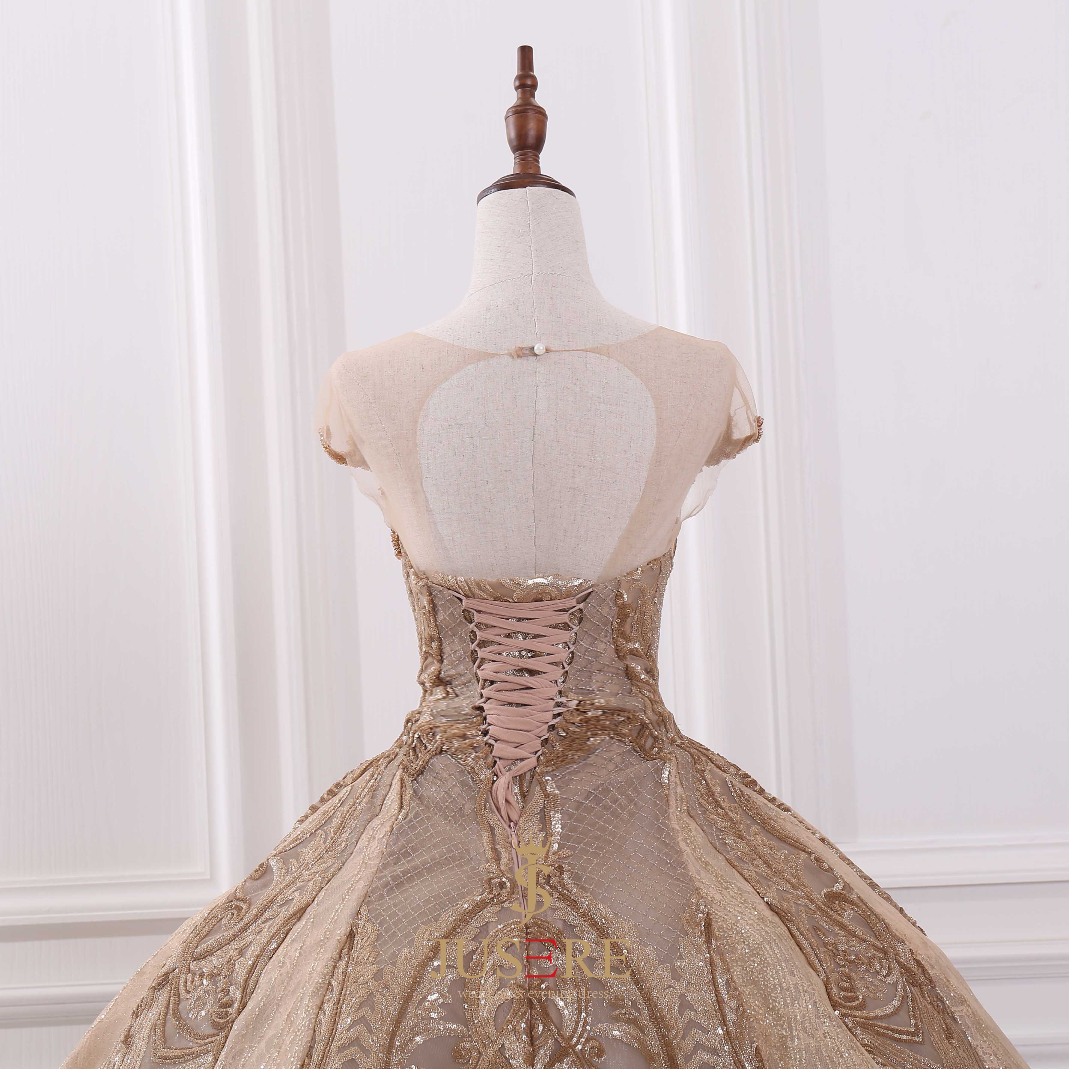 JUSERE Wedding Dresses - Vintage Style Gold Lace Embroidery