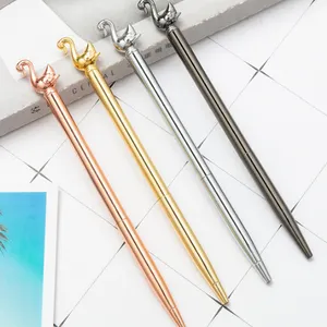 2023 Kerstcadeau 3d Bedrijfslogo Cartoon Top Pen Voor Kinderen Kawaii Metalen Dier Zwaan Hoofd Dunne Slanke Balpennen