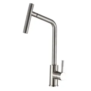 Stainless Steel Single Menangani Hemat Air Brushed Keran Wastafel Dapur Panjang Cerat Air Mixer Dapur Keran Faucet