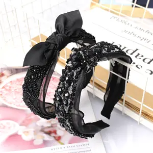 LRTOU Wholesale Custom Bow Knotted Plastic Hair Band Vintage Baroque Beaded Hairband Headband For Women