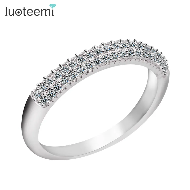 LUOTEEMI Tiny Cubic Zirconia Half Circle Pave Finger Rings Women Cubic zircone impilabile Bands
