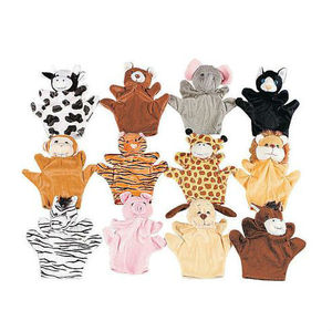 12 pc Kids Plush Velour Hand Puppets Farm Animals In ZOO