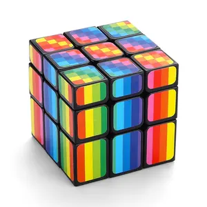 Juego de rompecabezas diy de 5,7 cm, cubo mágico de arcoíris de colores con 3 capas