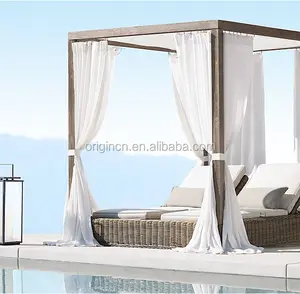 奢华设计精心制作的双人床藤制家具遮阳篷