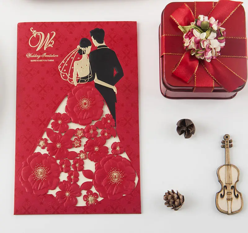 Invitaciones de boda rojas de China, gran oferta, tarjetas cortadas con láser, para invitados de boda