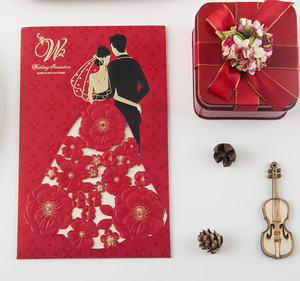 中国红色婚礼请柬热卖激光切割卡婚礼为婚礼客人 - Product Image 1