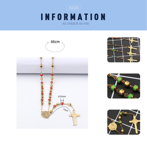 Chaîne de perles de chapelet en acier inoxydable Produits religieux chrétiens Pendentif croix Long Collier - Product Image 6