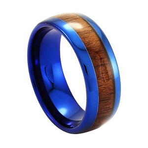 CHENG JEWELERS Anelli da Uomo in Carburo di Tungsteno Placcati Blu con Intarsio Imitazione Meteorite Lucidato a Cupola - Product Image 6