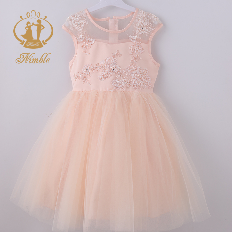 Высококачественное декоративное платье для девочки, с бантом на талии, без рукавов, с бусинами, оранжевого, розового цветов