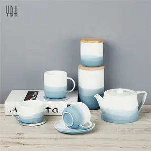 Stained gradient design color clayhotel party used tea cup set / home goods ceramic coffee tea sets for wedding decoration