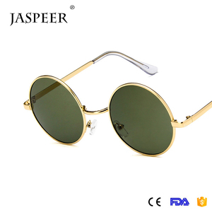 Jaspeer hombres moda gafas de sol metal pequeño negro coreano sol <span class=keywords><strong>verde</strong></span> oscuro Unisex gafas de sol redondas - Product Image 3