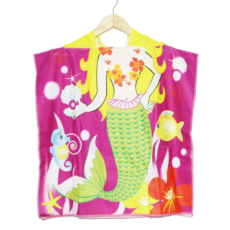 Summer Swimsuit Cover Up Printed Towel With Hood For Kid Microfiber Kids Beach Poncho Children Hooded Towel for Custom Logo