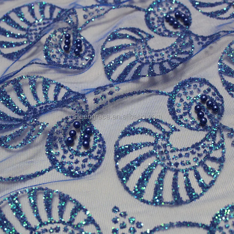 Французкий Кружева жемчуг ткани для одежды синий сетка тюль кружевной ткани