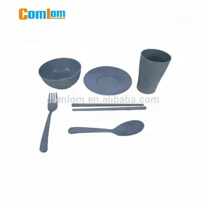 CL1Y-Z15 Comlom Eco-friendly Wheat Straw Tableware Set Bowl Plate Cup Spoon Fork Set