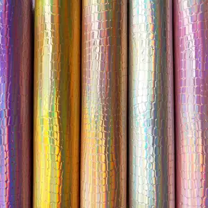Holograma brillante de cuero sintético PU, espejo holográfico de grano de guijarros, tela de patio de cuero iridiscente para bolsas, pinza de pelo con lazo, elaboración - Product Image 1