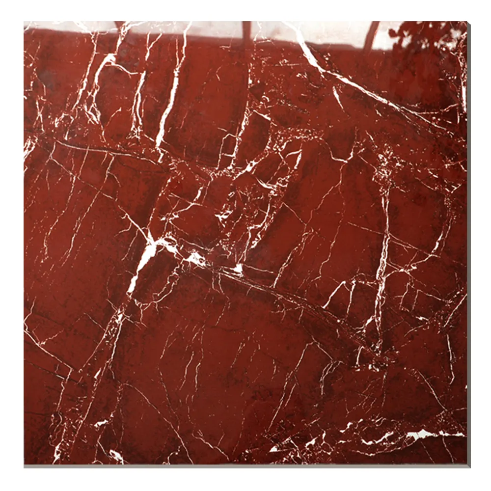 Azulejo de piso de porcelana de mármore vermelho para pedreira, design quadrado vitrificado com estilo moderno, isolamento térmico de tijolo de fogo polido para uso interior