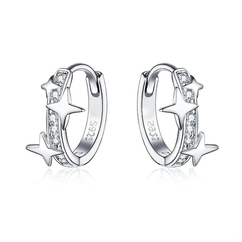 GE18 Thiết Kế Hình Học Cubic Zirconia Pha Lê Hoop Sao Bông Tai Với Rhinestone Cho Cô Gái Trang Sức Quà Tặng