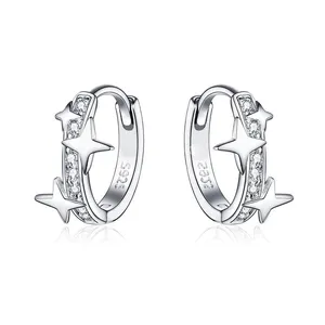 GE18 Geometric Design Cubic Zirconia Crystal Hoop Star Earrings With Rhinestone for Girls Jewelry Gift