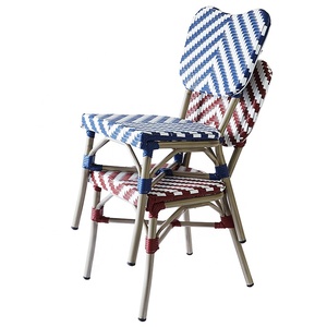 <strong>Blue</strong> White Outdoor Garden Restaurant Wicker Aluminum <strong>Dining</strong> Furniture Patio Cafe Rattan Bistro <strong>Chair</strong> - Product Image 6