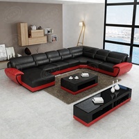 Habitación en forma de U de alta calidad sofá conjunto negro y rojo casa italiano moderno sofá de cuero, modelo