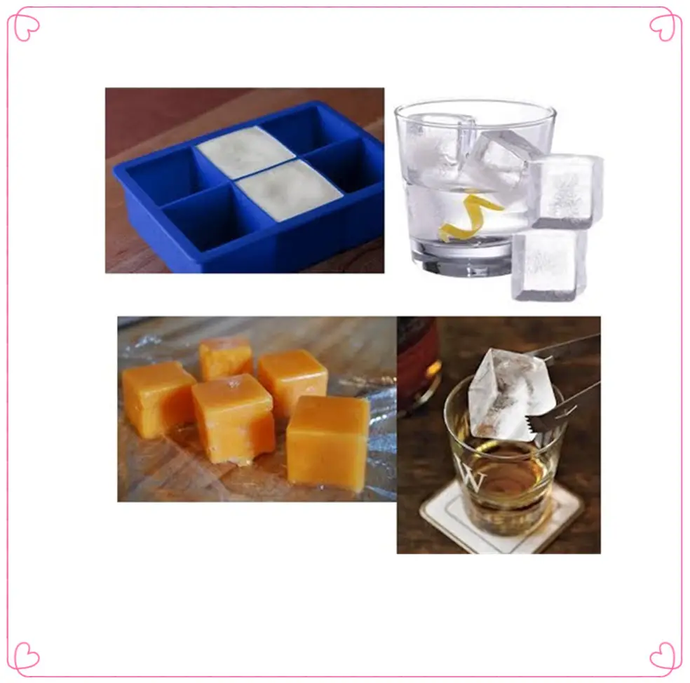 6 caves carré roi silicone ice cube tray mold / set, Whisky 2 polegada bac à glaçons ensemble, Nouveauté silicone ice moules