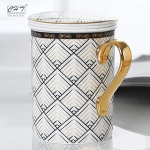 德国复古印花骨中国陶瓷瓷白色普通洗碗机安全马克杯套装模具杯金茶带盖过滤器封面