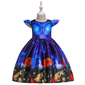 Vestido de Halloween para niña, vestidos de bebé de manga corta con diseños de líneas, ropa de noche para niños WS003