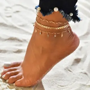 3 unids/set tobilleras para mujeres pie accesorios pulsera de moda de verano de playa descalzo sandalias tobilleras