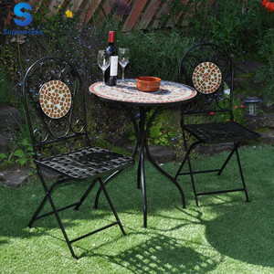 Moderne Gartenmöbel Garten Mosaik <span class=keywords><strong>Bistro</strong></span> tisch und 2 Eisens tühle Set für Villa & Park - Product Image 3