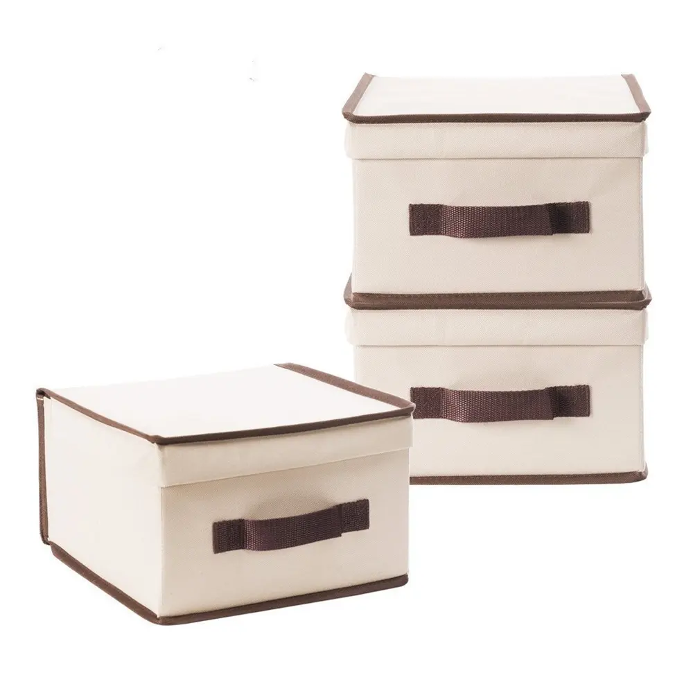 Pack Van 3 Opvouwbare Handig Natuurlijke Canvas Box Stapelbaar Opslag Bin
