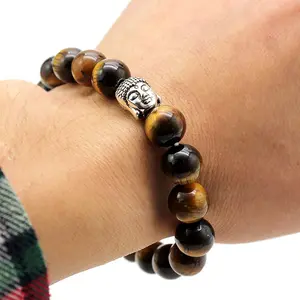 10mm Boeddha Turquoise Black Onyx Healing Stones Tijgeroog Ronde Kralen Verstelbare Touw Mannen Vrouwen Armband Sieraden