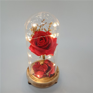 <span class=keywords><strong>Rose</strong></span> éternelle rouge dans un dôme en verre, œillets artificiels dans un dôme en verre avec lumière LED, cadeau pour les fêtes - Product Image 3