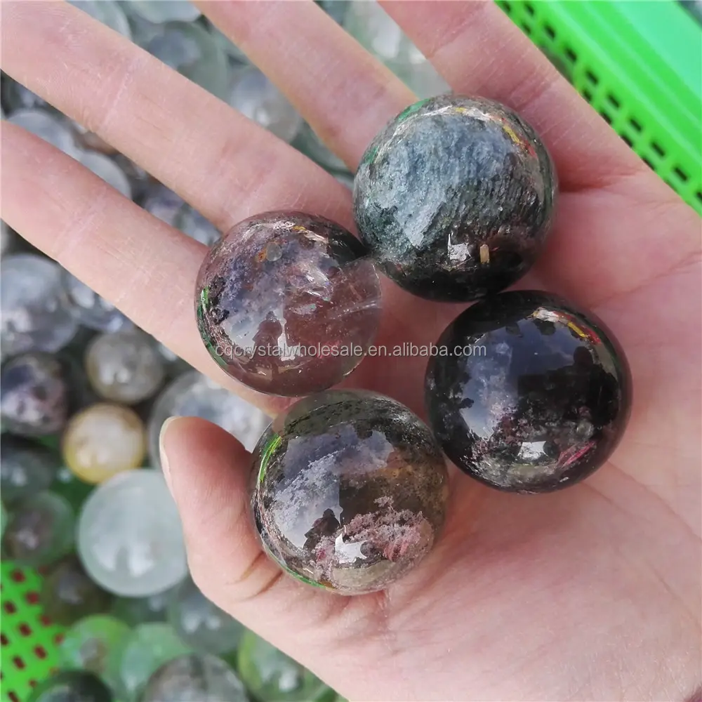 3/2 inches kleine size natuurlijke gepolijst groen phantom quartz crystal ballen voor healing