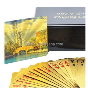 Dubai Burj Al Arab 24K Vàng Chơi Bài Poker Với Hộp Gỗ Đỏ Và Giấy Chứng Nhận - Product Image 2